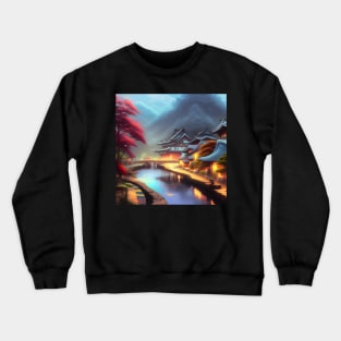 Beaux Animes Art Fantasy Japanese Anime Village  Design Crewneck Sweatshirt